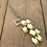 White/Light Green Closed Bud Roses 8-Pack - The Original Wooden Rose