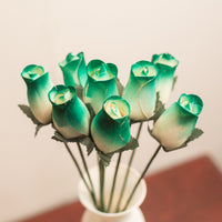 White/Dark Green Closed Bud Roses 8-Pack - The Original Wooden Rose