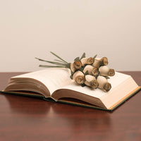 White/Olive Closed Bud Roses 8-Pack - The Original Wooden Rose