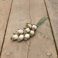White/Olive Closed Bud Roses 8-Pack - The Original Wooden Rose