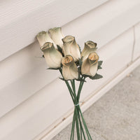 White/Olive Closed Bud Roses 8-Pack - The Original Wooden Rose