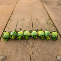 Green/Dark Green Closed Bud Roses 8-Pack - The Original Wooden Rose