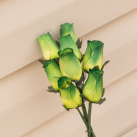 Green/Dark Green Closed Bud Roses 8-Pack - The Original Wooden Rose