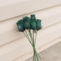 Hunter Green Closed Bud Roses 8-Pack - The Original Wooden Rose
