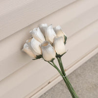 White/Silver Closed Bud Roses 8-Pack - The Original Wooden Rose