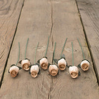 White/Gold Closed Bud Roses 8-Pack - The Original Wooden Rose