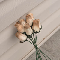 White/Gold Closed Bud Roses 8-Pack - The Original Wooden Rose
