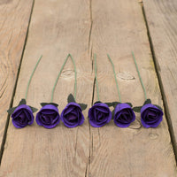 Purple Half Open Roses 6-Pack - The Original Wooden Rose