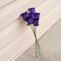 Purple Half Open Roses 6-Pack - The Original Wooden Rose
