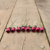 Dark Burgundy Closed Bud Roses 8-Pack - The Original Wooden Rose