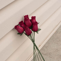 Dark Burgundy Closed Bud Roses 8-Pack - The Original Wooden Rose