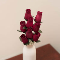 Dark Burgundy Closed Bud Roses 8-Pack - The Original Wooden Rose