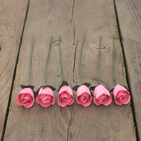 Pink Half Open Roses 6-Pack - The Original Wooden Rose