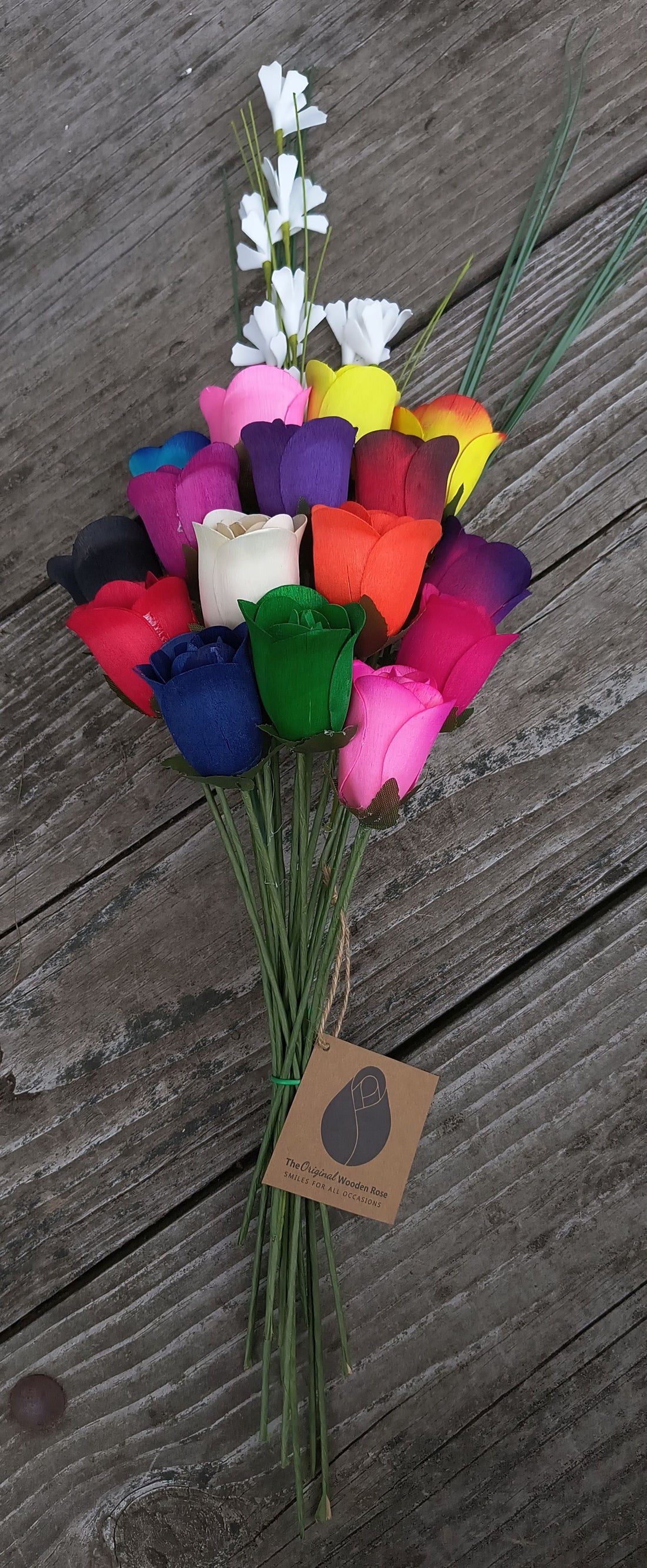 Everyday Half Open Bud Wooden Rose Bouquet – Assorted Colors – The ...