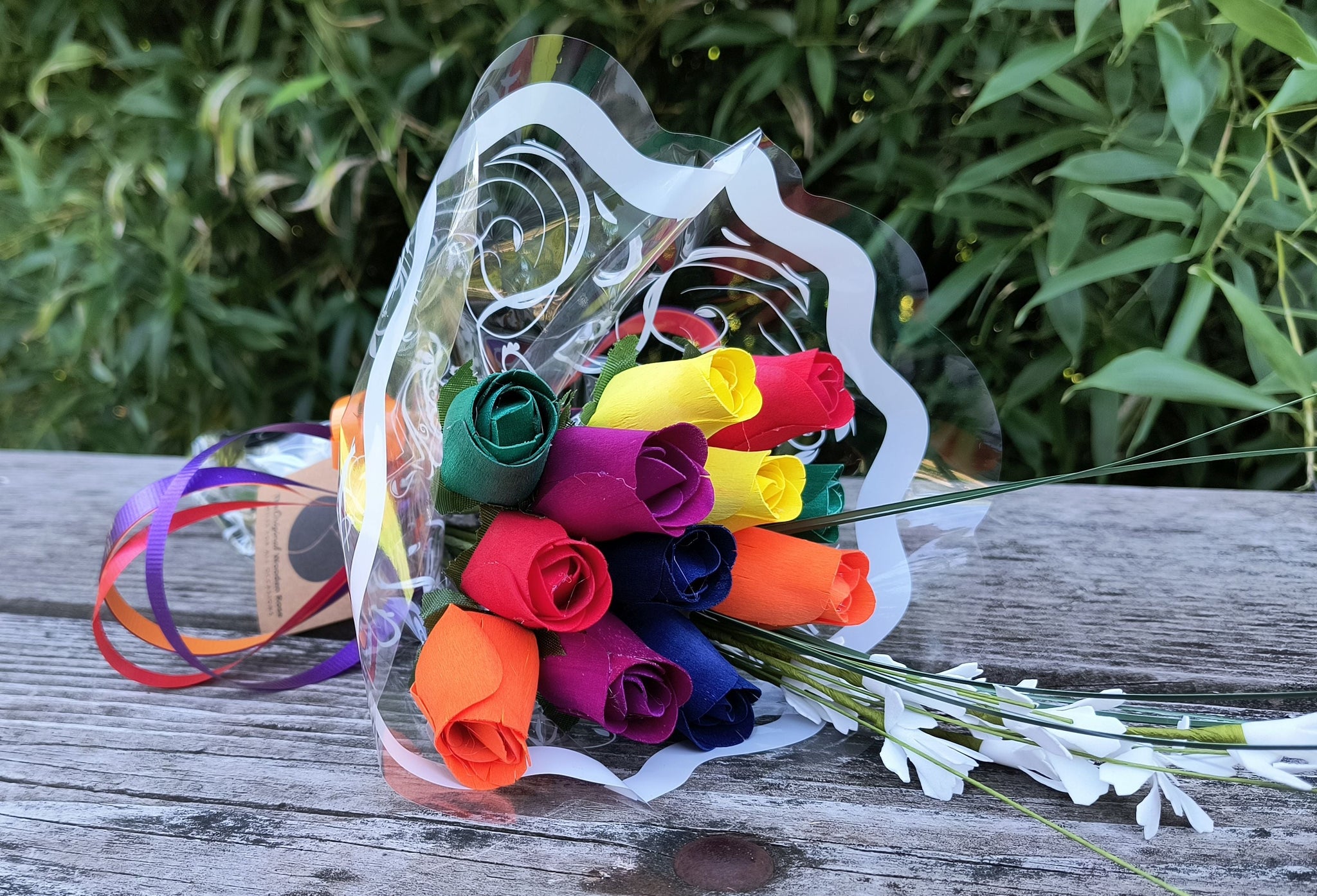 Autism Awareness Wooden Rose Bouquet – Rainbow – The Original Wooden Rose