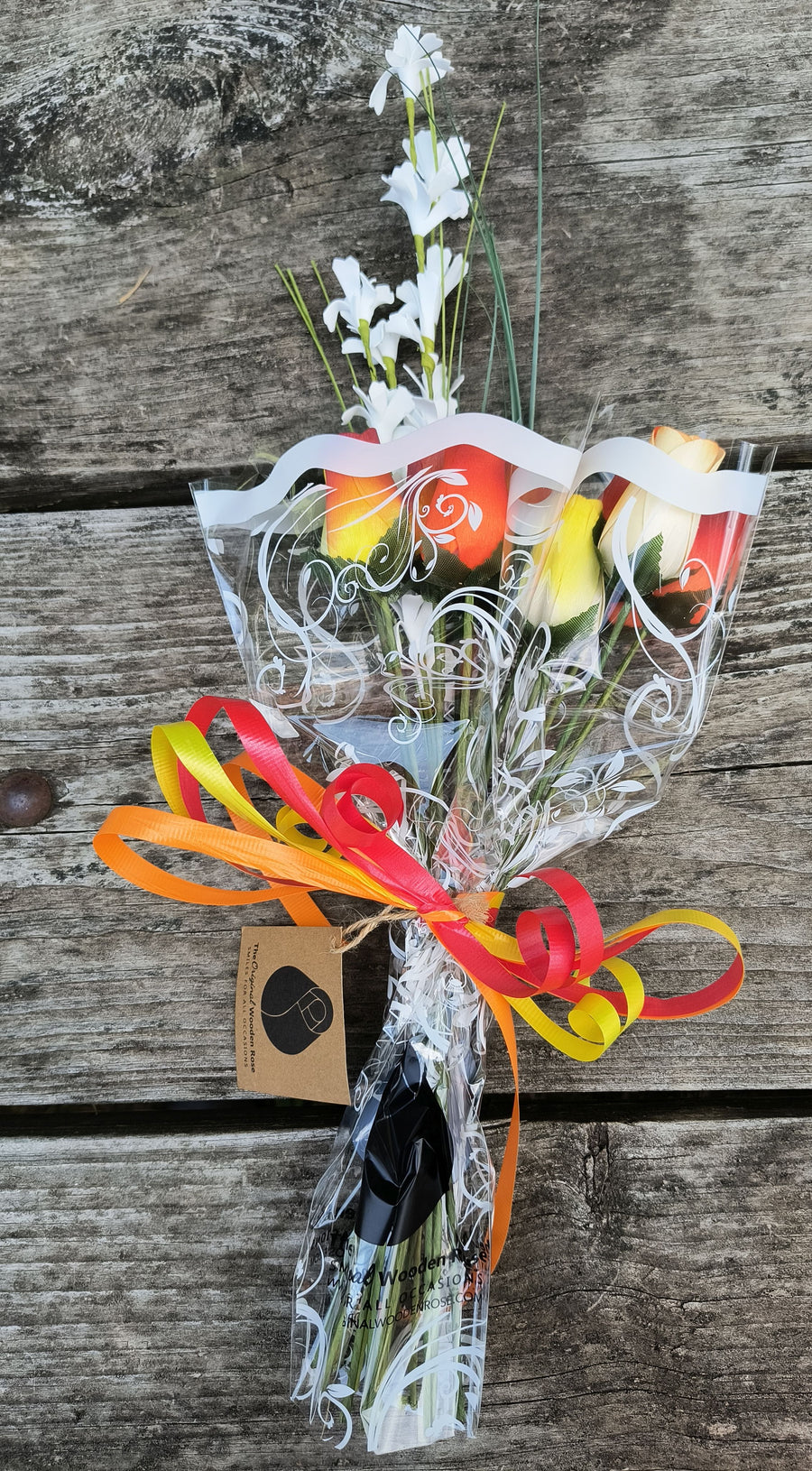 Fall Sunrise Light Fall Colors Wooden Rose Flower Bouquet - The Original Wooden Rose