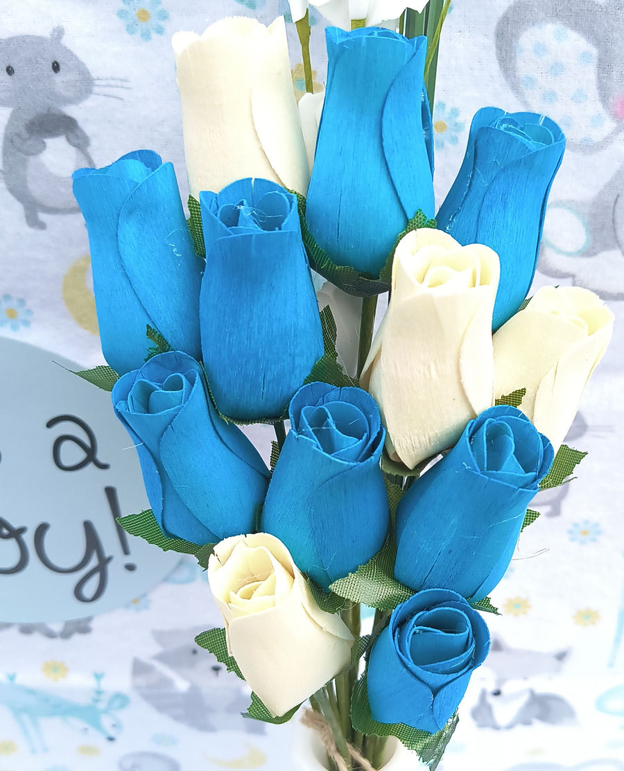 Them Boy Roses It's A Boy Light Blue and White Wooden Rose Flower Bouquet – The ...