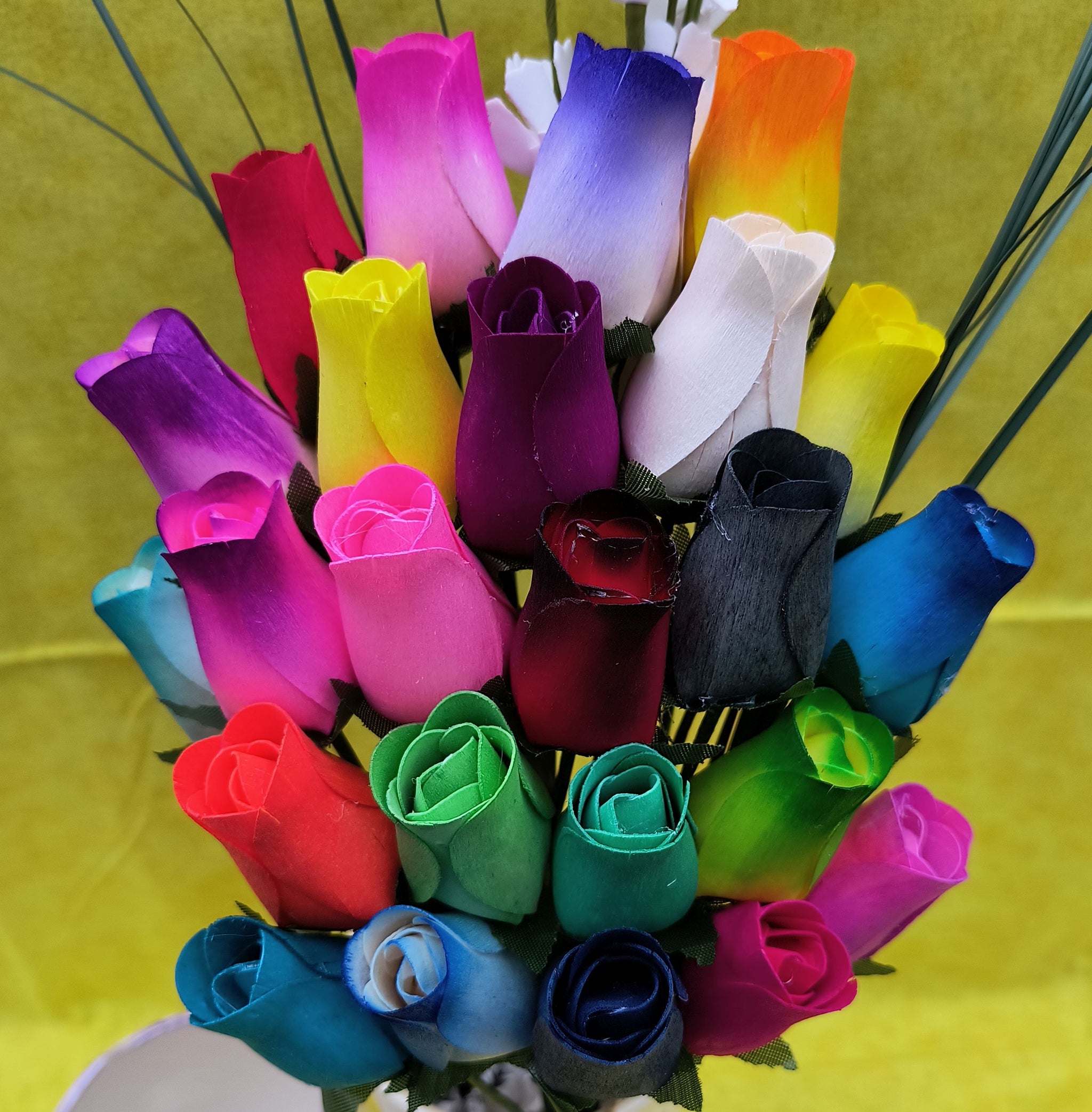 Vibrant Assorted Colors Wooden Rose Flower Bouquet The Original Wooden Rose