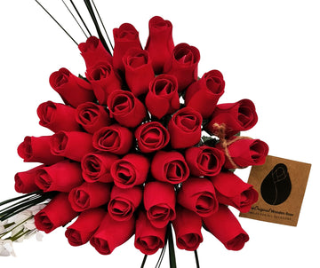 All Red Wooden Rose Flower Bouquet - The Original Wooden Rose