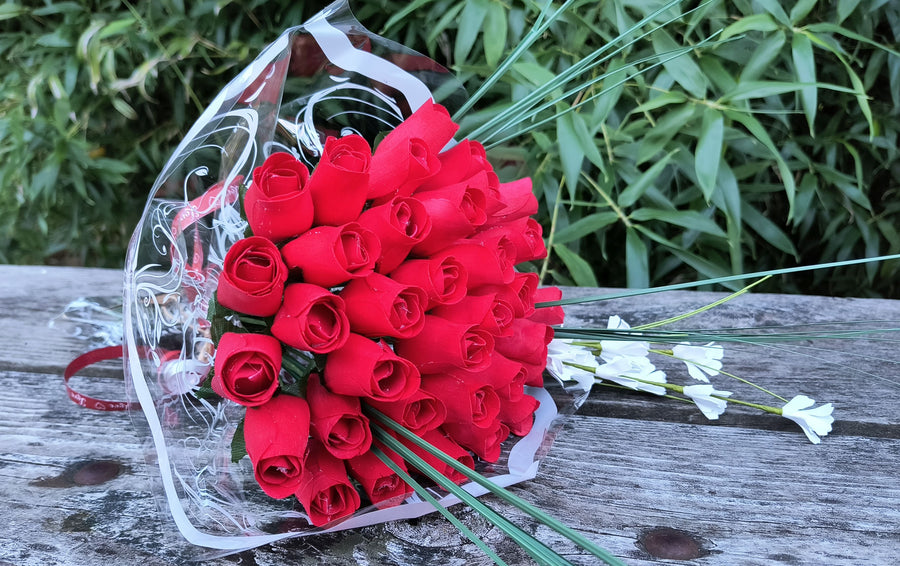 All Red Wooden Rose Flower Bouquet - The Original Wooden Rose