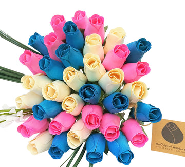Gender Reveal Wooden Rose Flower Bouquet - The Original Wooden Rose