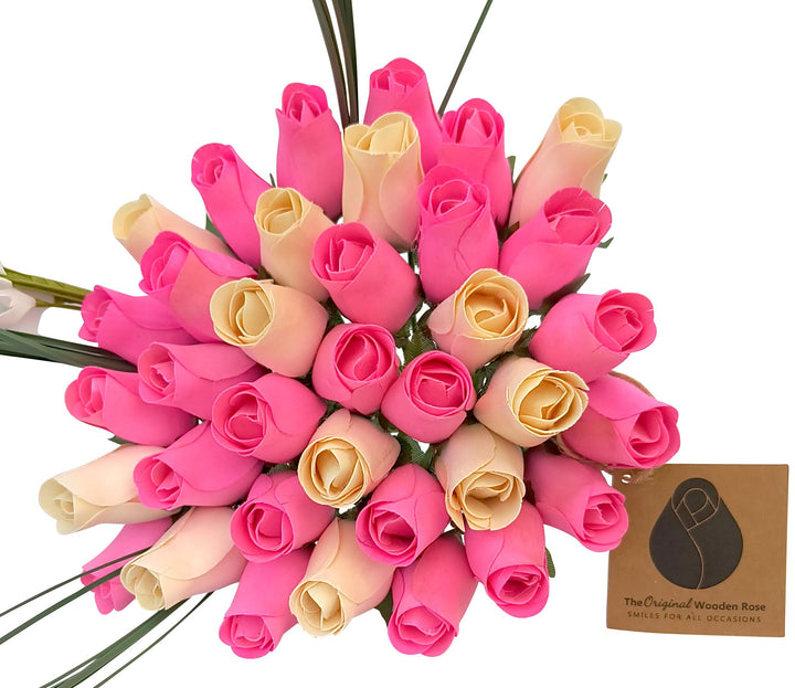 It's A Girl Light Pink, and White Wooden Rose Flower Bouquet - The Original Wooden Rose