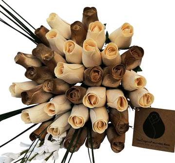 50 Year Anniversary Gold and White Wooden Rose Flower Bouquet - The Original Wooden Rose