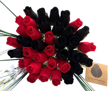 Black and Red Wooden Rose Flower Bouquet - The Original Wooden Rose