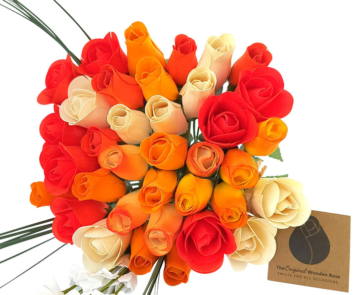 Deluxe Orange Cream Sicle Themed Wooden Rose Flower Bouquet - The Original Wooden Rose