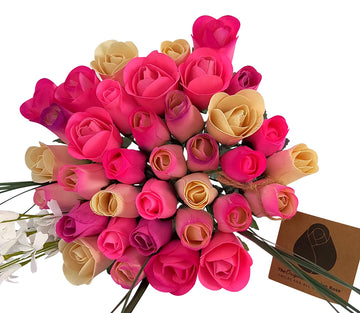 Deluxe Pink Blossoms Wooden Rose Flower Bouquet - The Original Wooden Rose