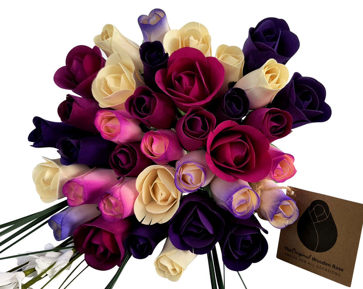 Deluxe Purple Dreams Wooden Rose Flower Bouquet - The Original Wooden Rose