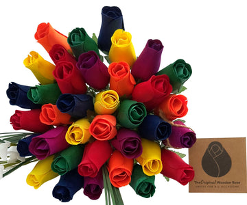 Autism Aware Rainbow of Wooden Roses Flower Bouquet - The Original Wooden Rose