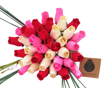 Valentines Day Red, Pink and White Wooden Rose Flower Bouquet - The Original Wooden Rose