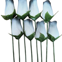 White with Black Tips Closed Bud Roses 8-Pack - The Original Wooden Rose