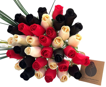 The Original Wooden Rose, Red, Black and White Wooden Rose Bouquet (3 Dozen) - The Original Wooden Rose