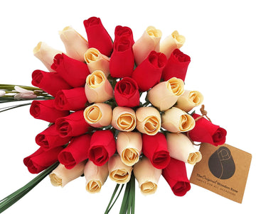 The Original Wooden Rose Valentines Day Red and White Flower Bouquet (3 Dozen) - The Original Wooden Rose