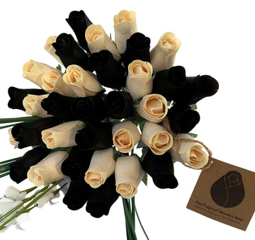 The Original Wooden Rose, Black and White Wooden Rose Bouquet (3 Dozen) - The Original Wooden Rose