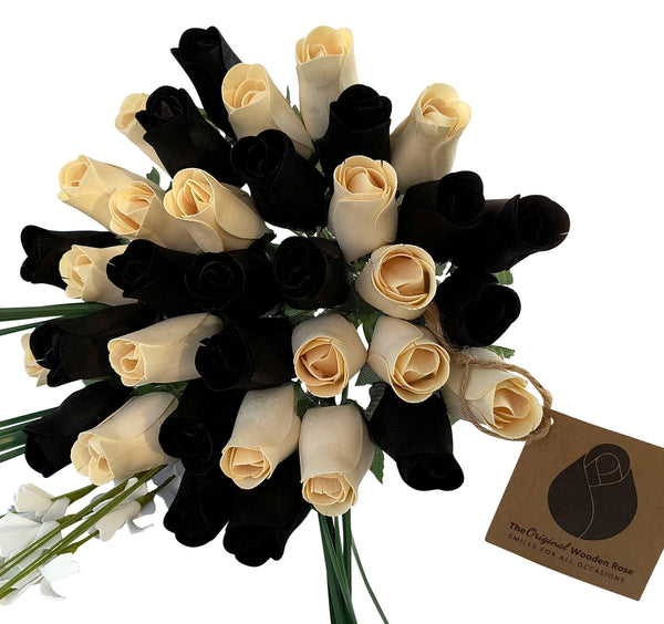 The Original Wooden Rose, Black and White Wooden Rose Bouquet (3 Dozen