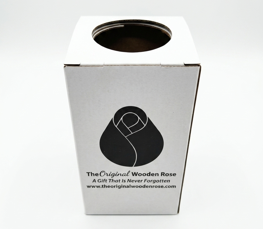 White box with a black logo and text on a white background