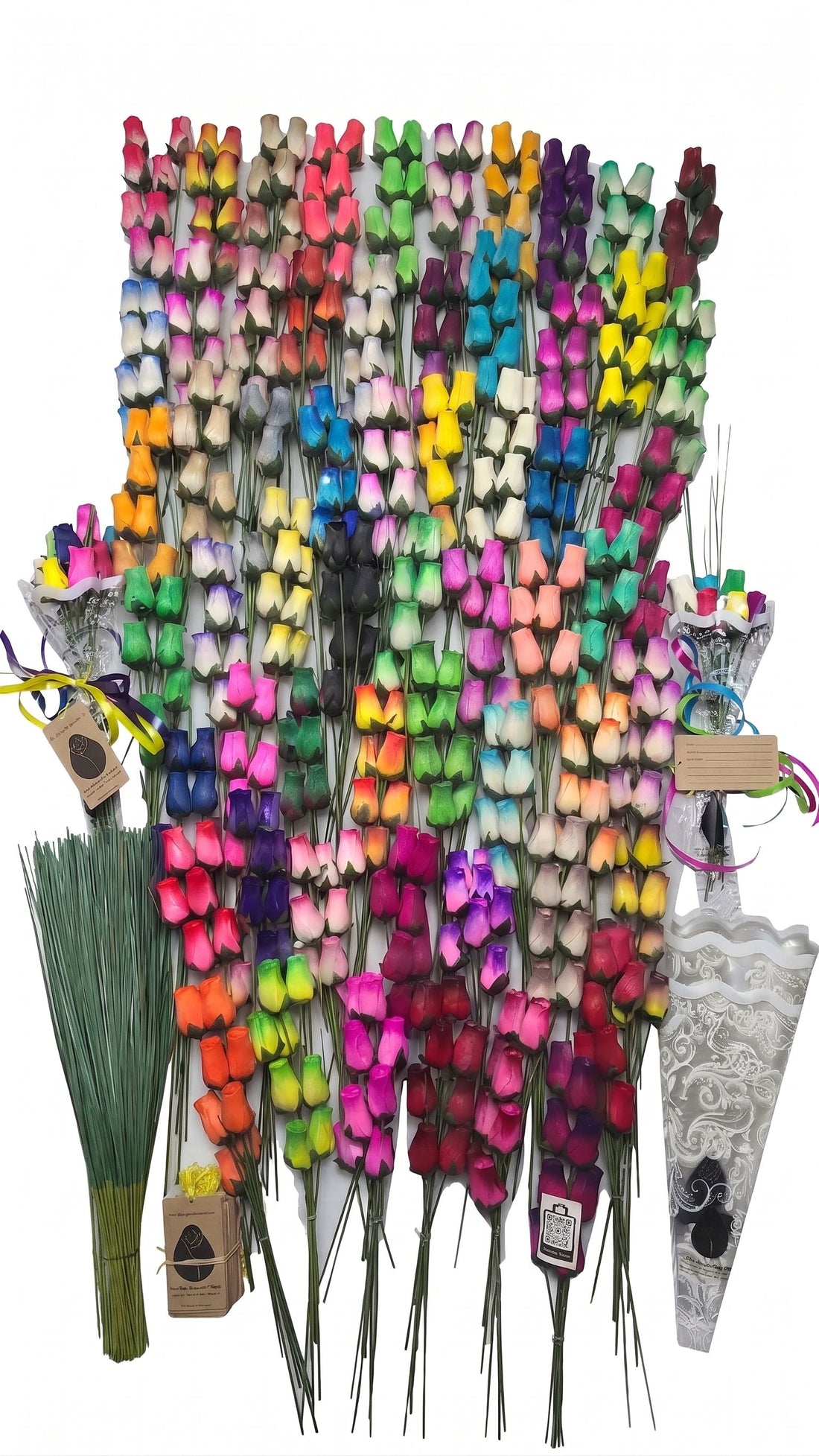 Fundraising Kit, 800 Wooden Roses, Sleeves, Grass and Tags.