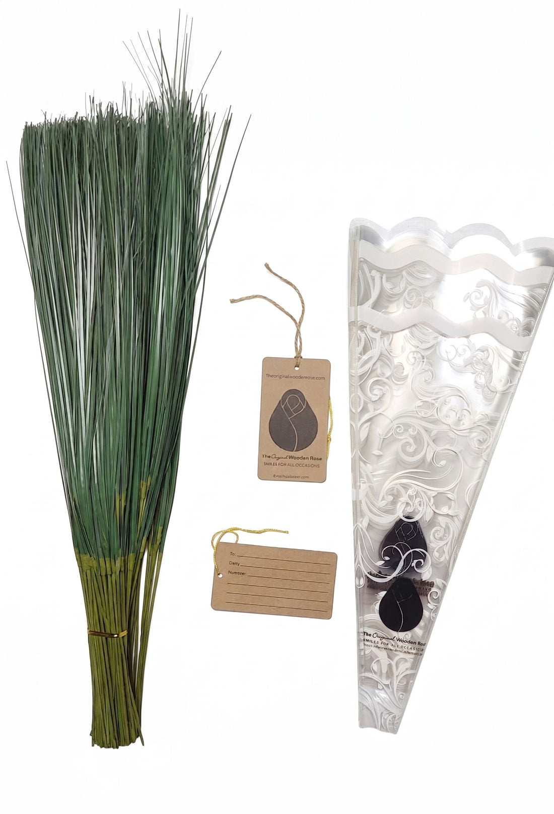 Fundraising Kit, 800 Wooden Roses, Sleeves, Grass and Tags.