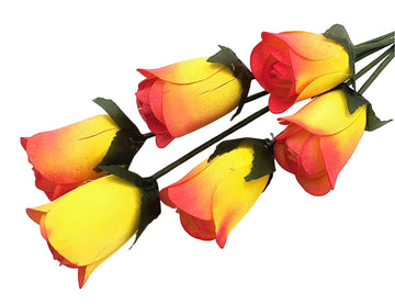 Yellow/Red Half Open Roses 6-Pack