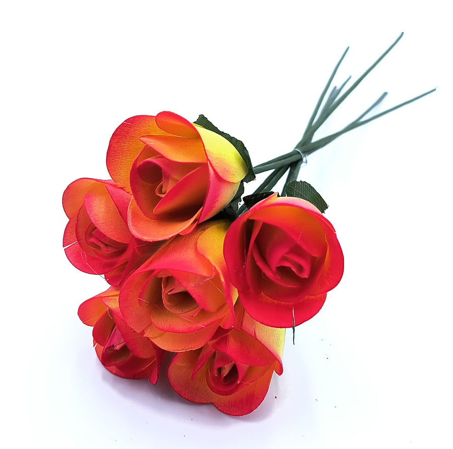 Yellow/Red Half Open Roses 6-Pack
