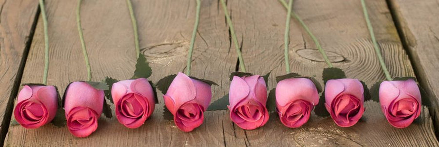 Lavender/Red Closed Bud Roses 8-Pack - The Original Wooden Rose