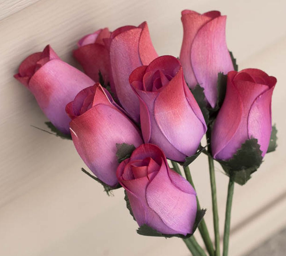 Lavender/Red Closed Bud Roses 8-Pack - The Original Wooden Rose