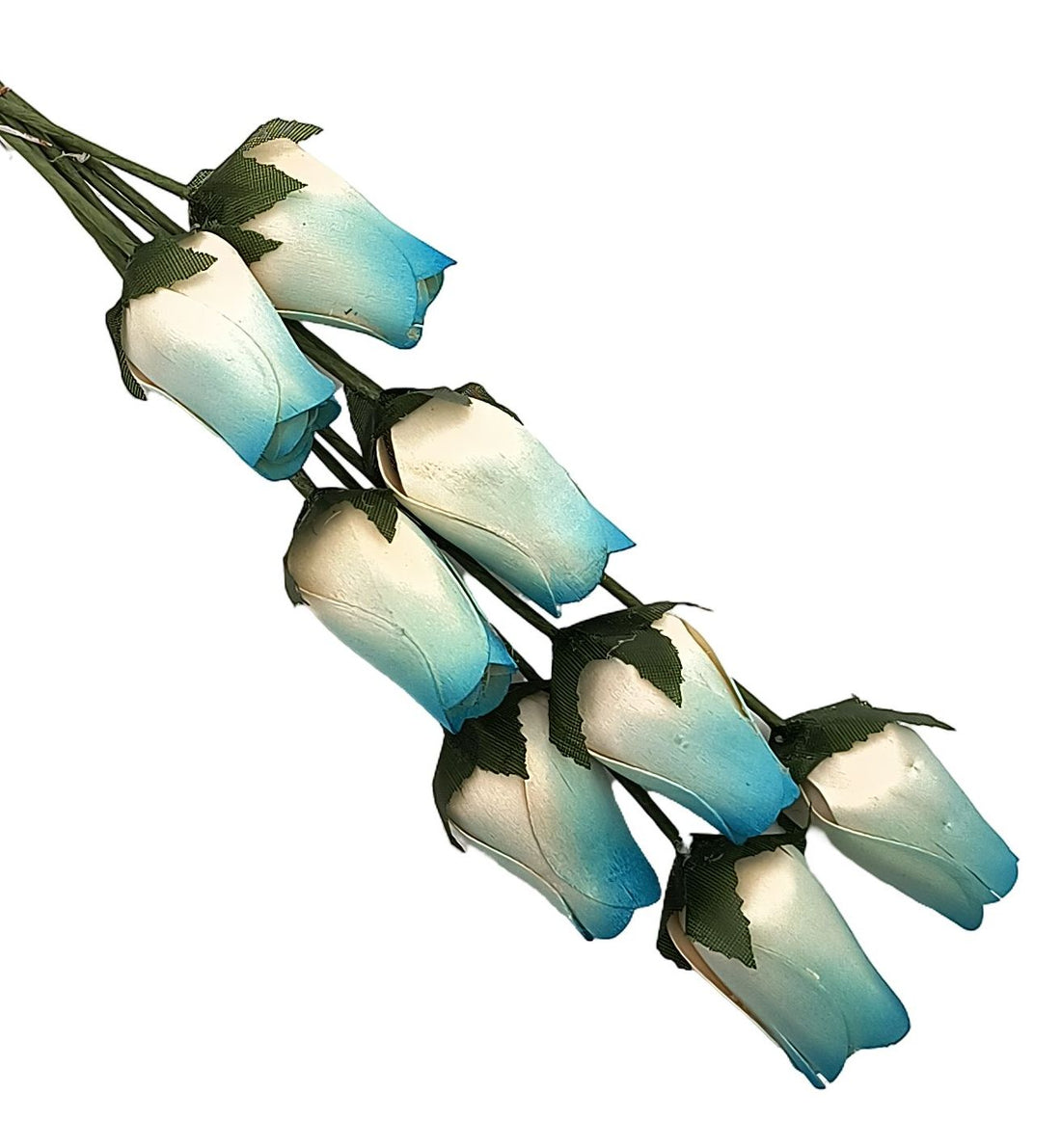 White/Light Blue Closed Bud Roses 8-Pack - The Original Wooden Rose