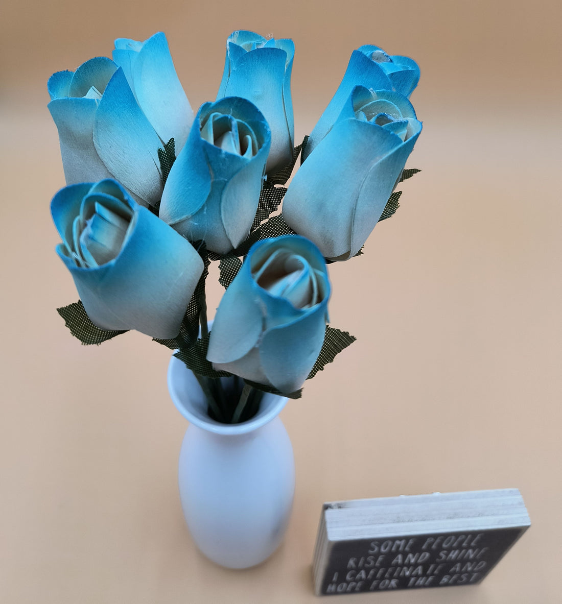 White/Light Blue Closed Bud Roses 8-Pack - The Original Wooden Rose