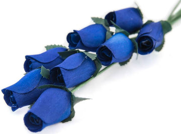 Royal Blue Closed Bud Roses 8-Pack - The Original Wooden Rose
