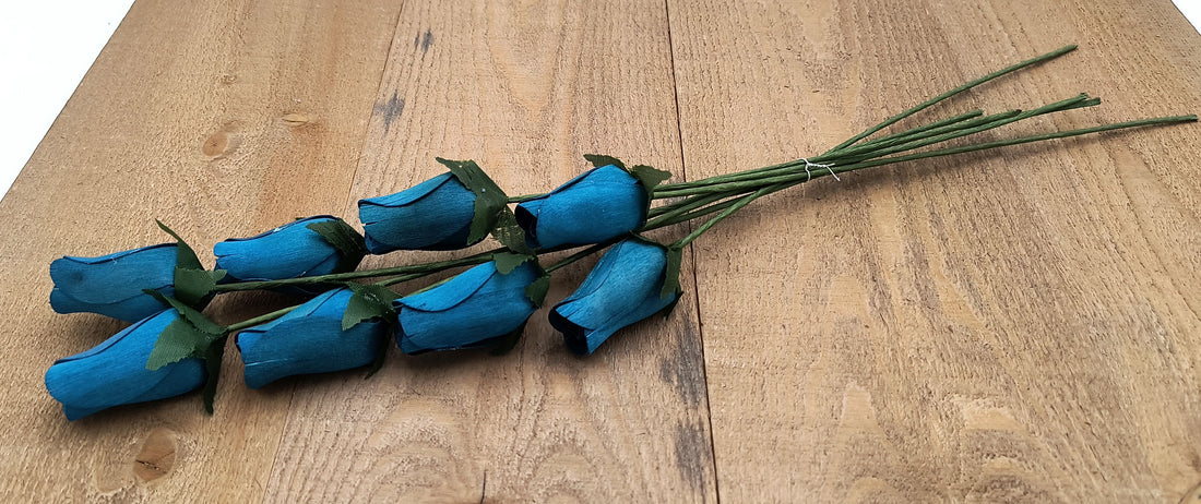 Navy Blue Closed Bud Roses 8-Pack - The Original Wooden Rose