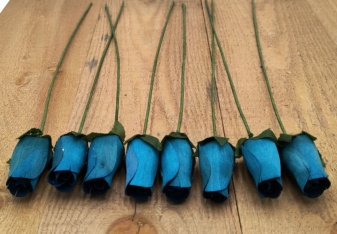 Navy Blue Closed Bud Roses 8-Pack - The Original Wooden Rose
